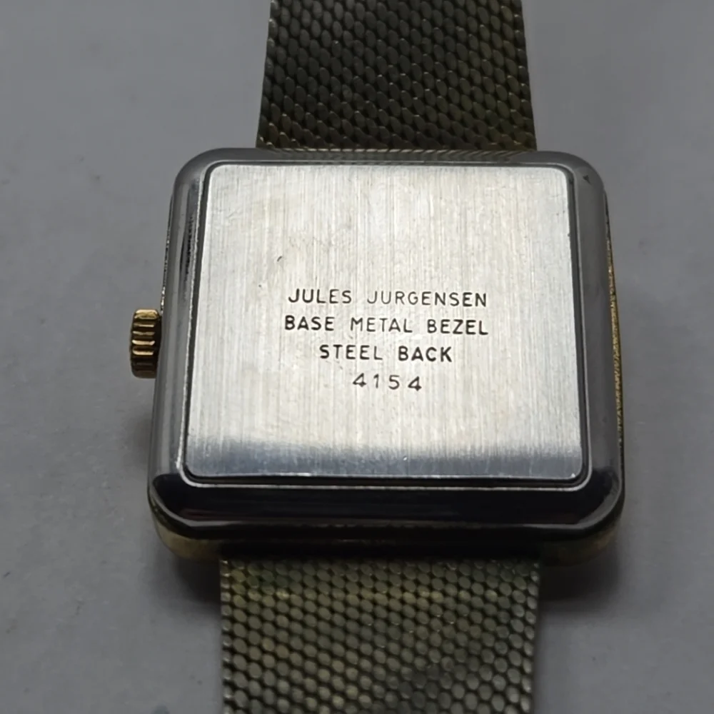 Rare Vintage Mens Jules Jurgensen 4154 Watch 29mm Gold Tone Square New Battery